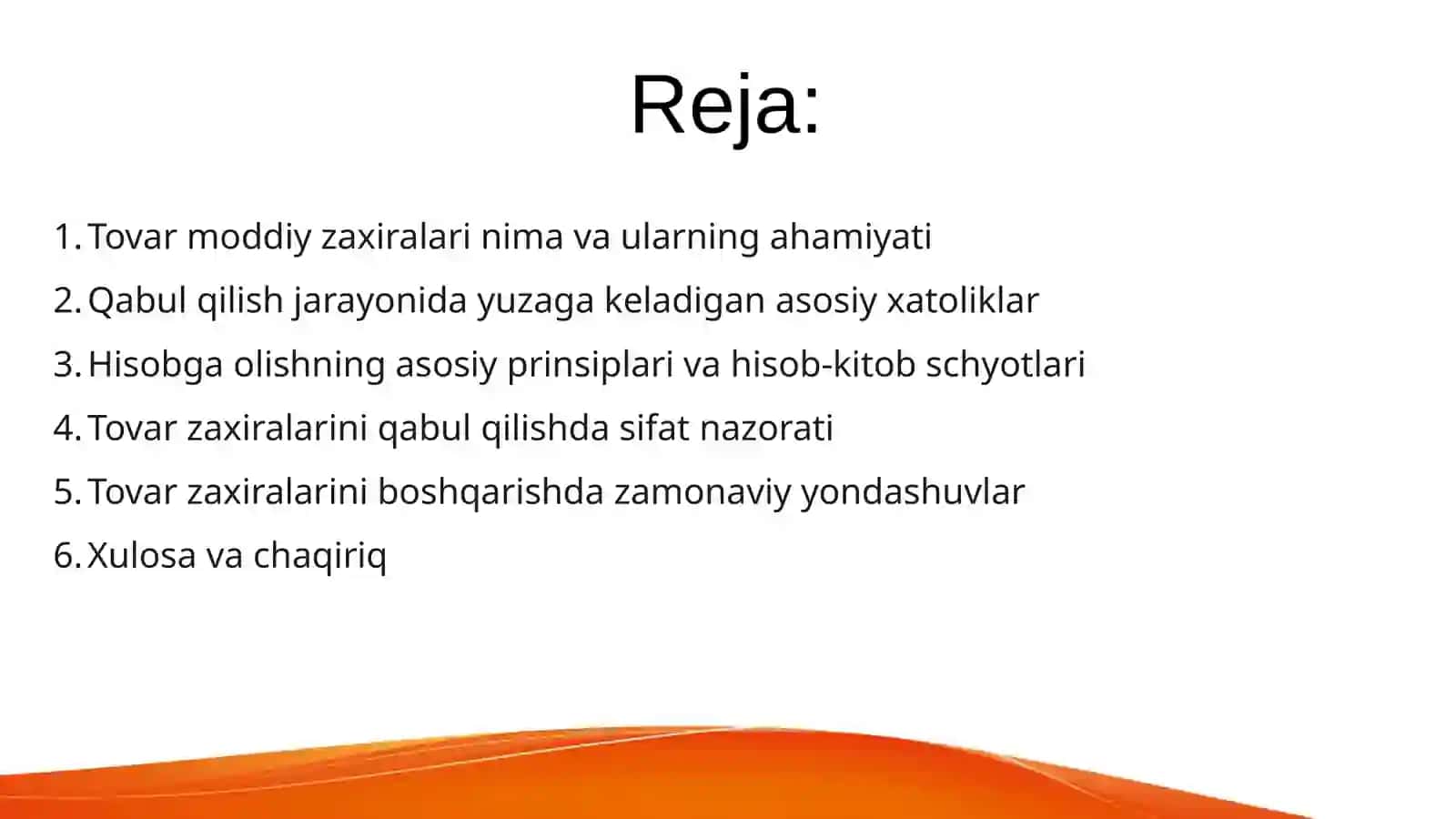 Tovar moddiy zaxiralarini qabul qilish va hisobga olish to‘g‘riligini tekshirish 2
