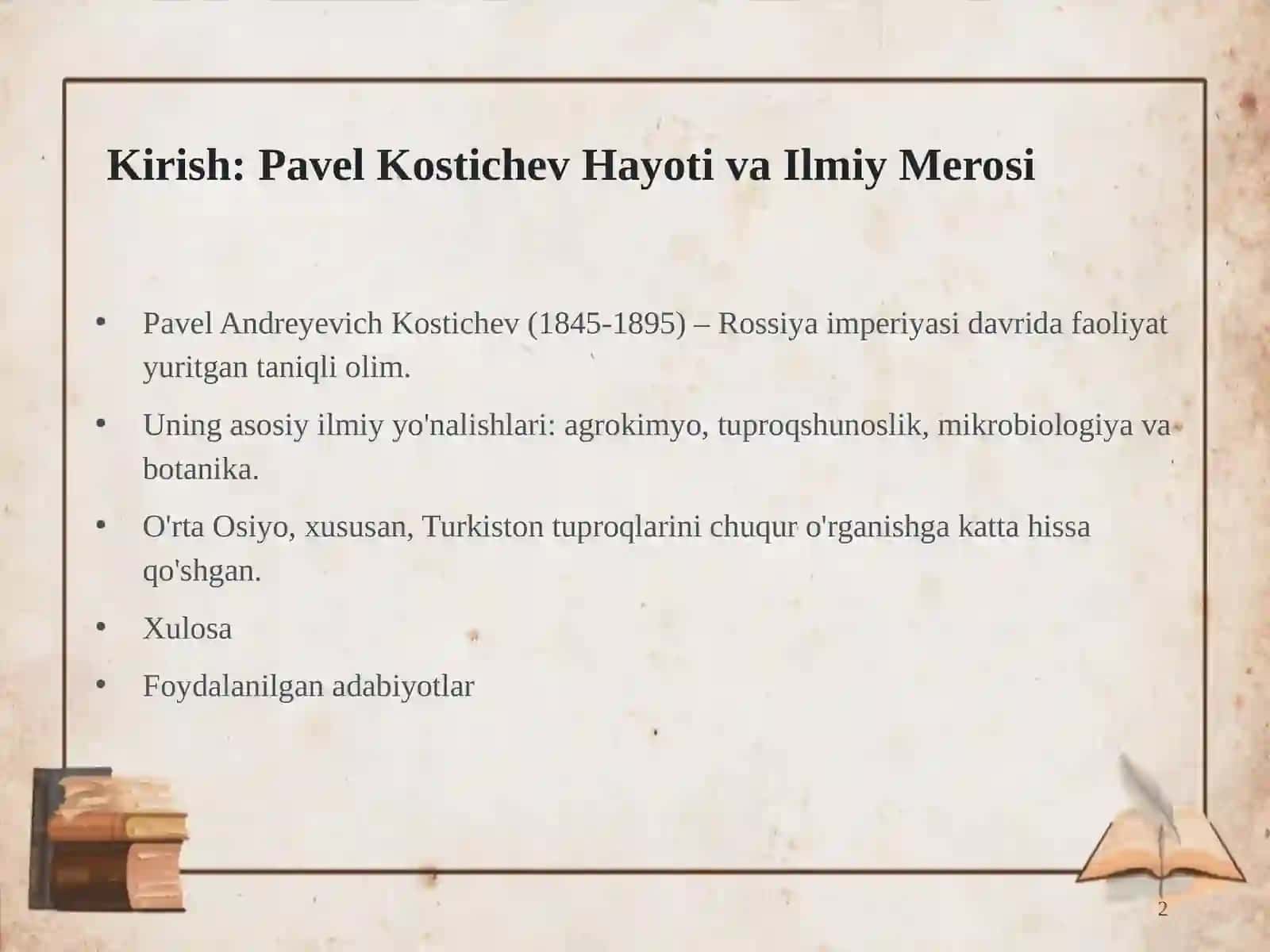 PavelAndreyevichKostichev:O'zbekistonTuproqshunosligivaMikrobilogiyasigaQo'shganHissasi 2
