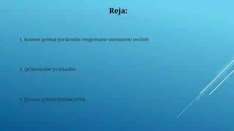 Kramer qoidasi yordamida tenglamalar sistemasini yechish 2