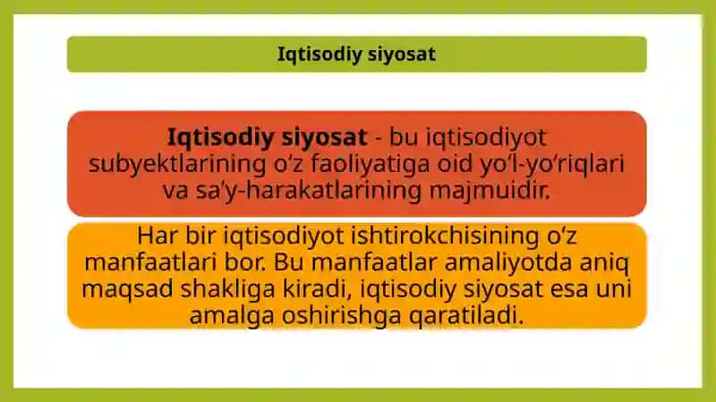 Iqtisodiyot, bozor va iqtisodiy siyosat.Iqtisodiy siyosat asoslari va tarkibi 2