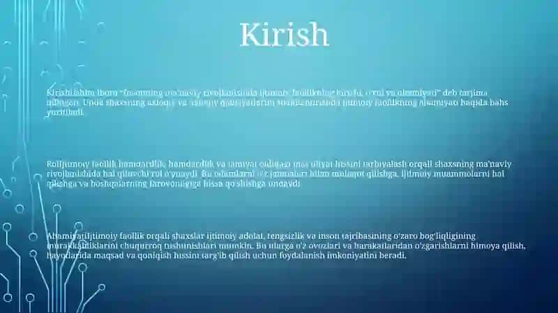 Insonning ma’naviy rivojlanishida ijtimoiy faollikning kirishi, o‘rni va ahamiyati 2