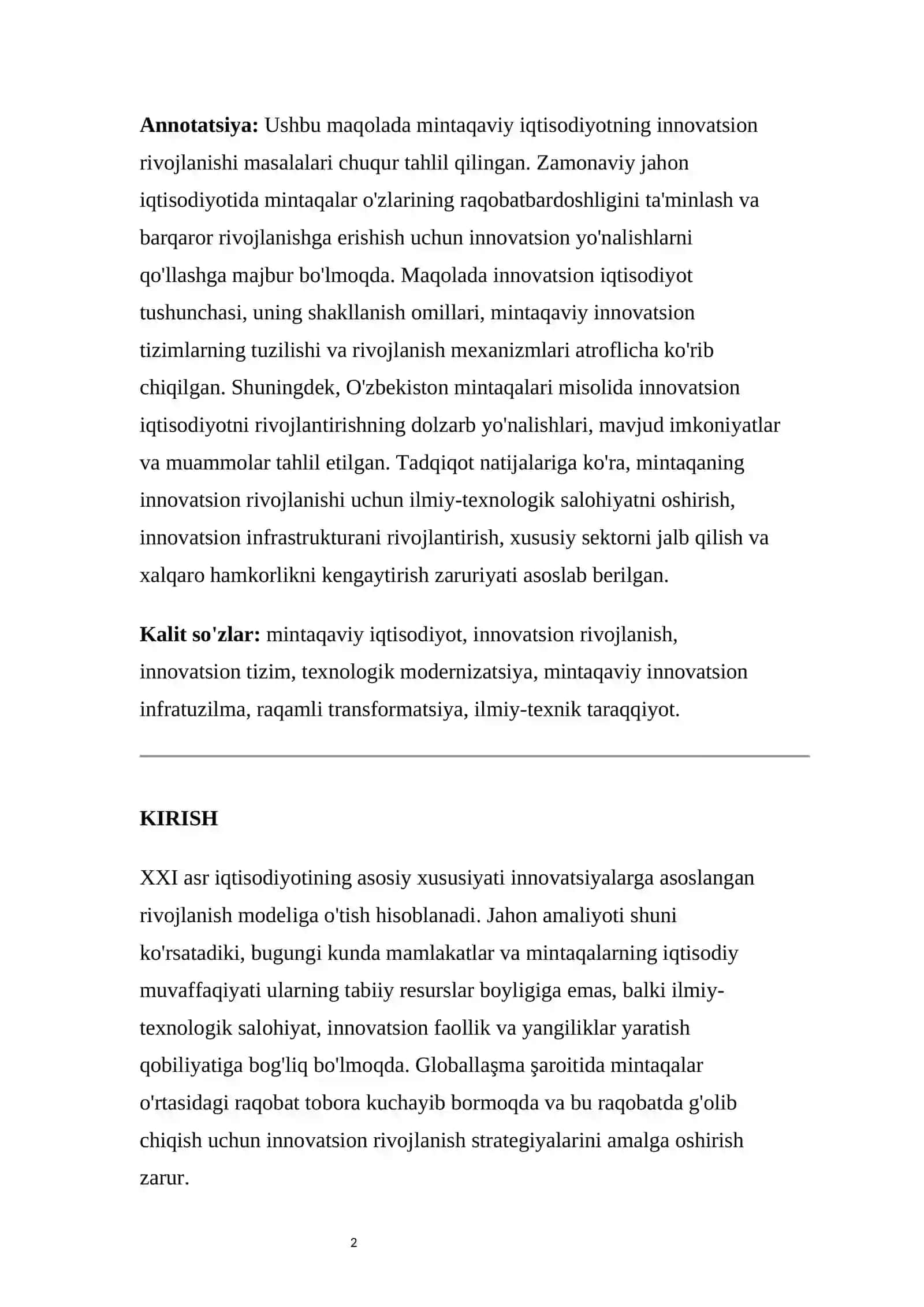 MINTAQANING INNOVATSION IQTISODIY RIVOJLANISH TENDENSIYASI 2