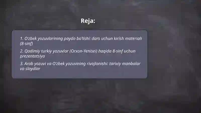 Oʻzbek yozuvlari tarixidan mavzusida material tayyorlash 2