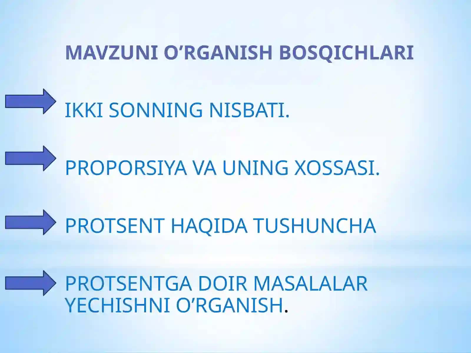 3-NISBAT VA PROPORSIYAFOIZLAR VA UNGA DOIR MASALALAR YECHISHNI O’RGANISH 2