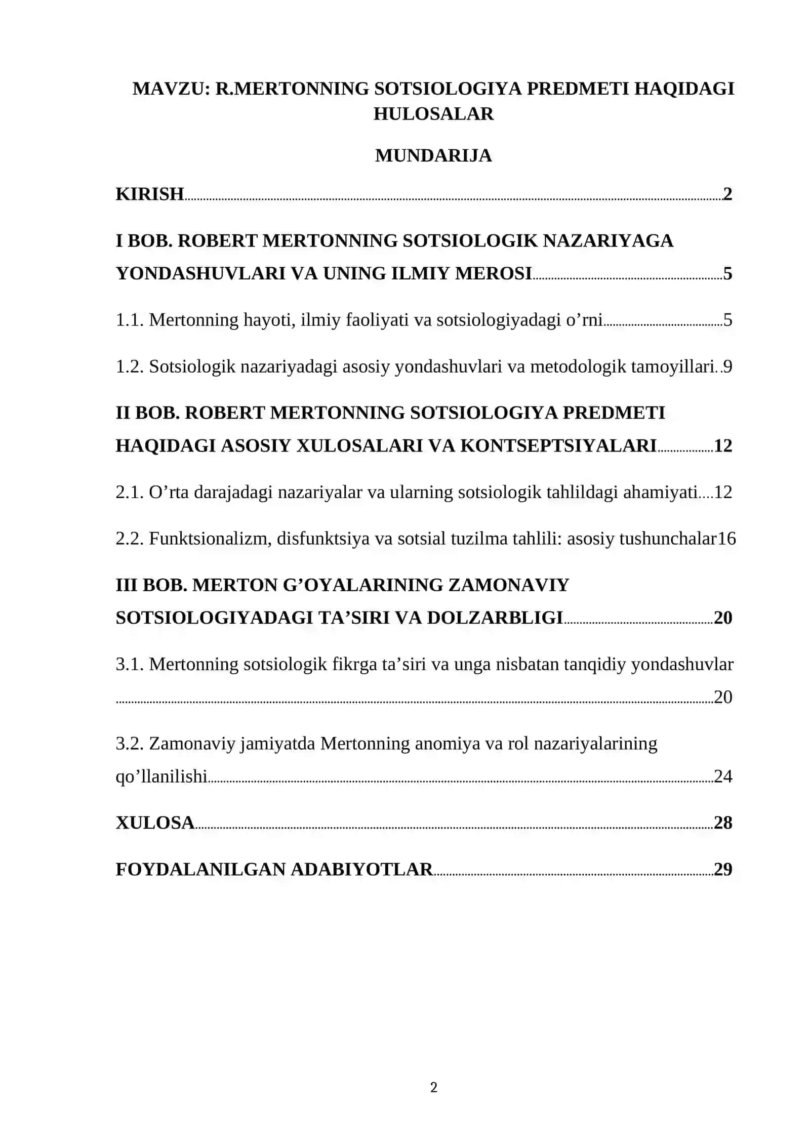R.MERTONNING SOTSIOLOGIYA PREDMETI HAQIDAGI HULOSALAR 2