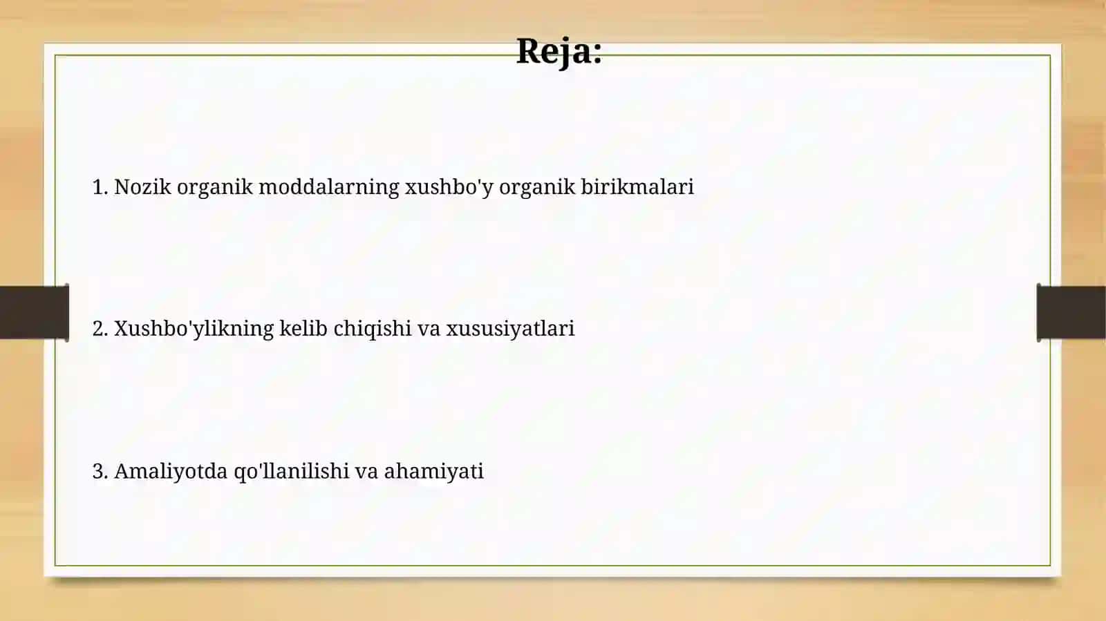 Nozik organik moddalar turkimiga kiruvchi xushbuy hidli organik birikmalar 2