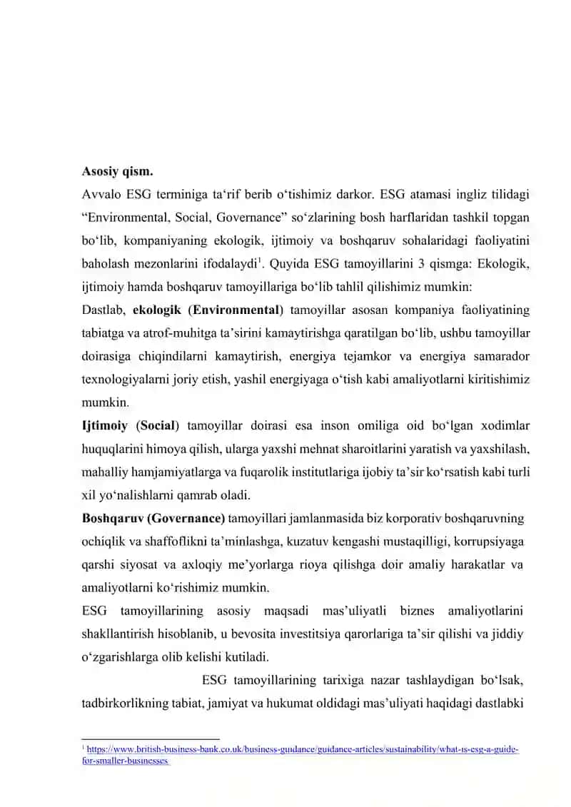 Loyiha ishi: ESG tamoyillarining qo‘llanishi 2
