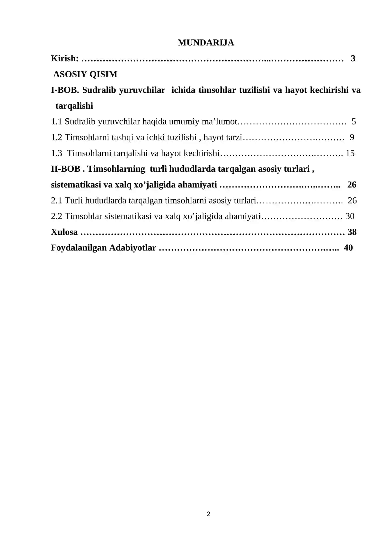 TIMSOHLAR TUZILISHI VA HAYOT KECHIRISHI,ASOSIY TURLARI,TARQALISHI 2