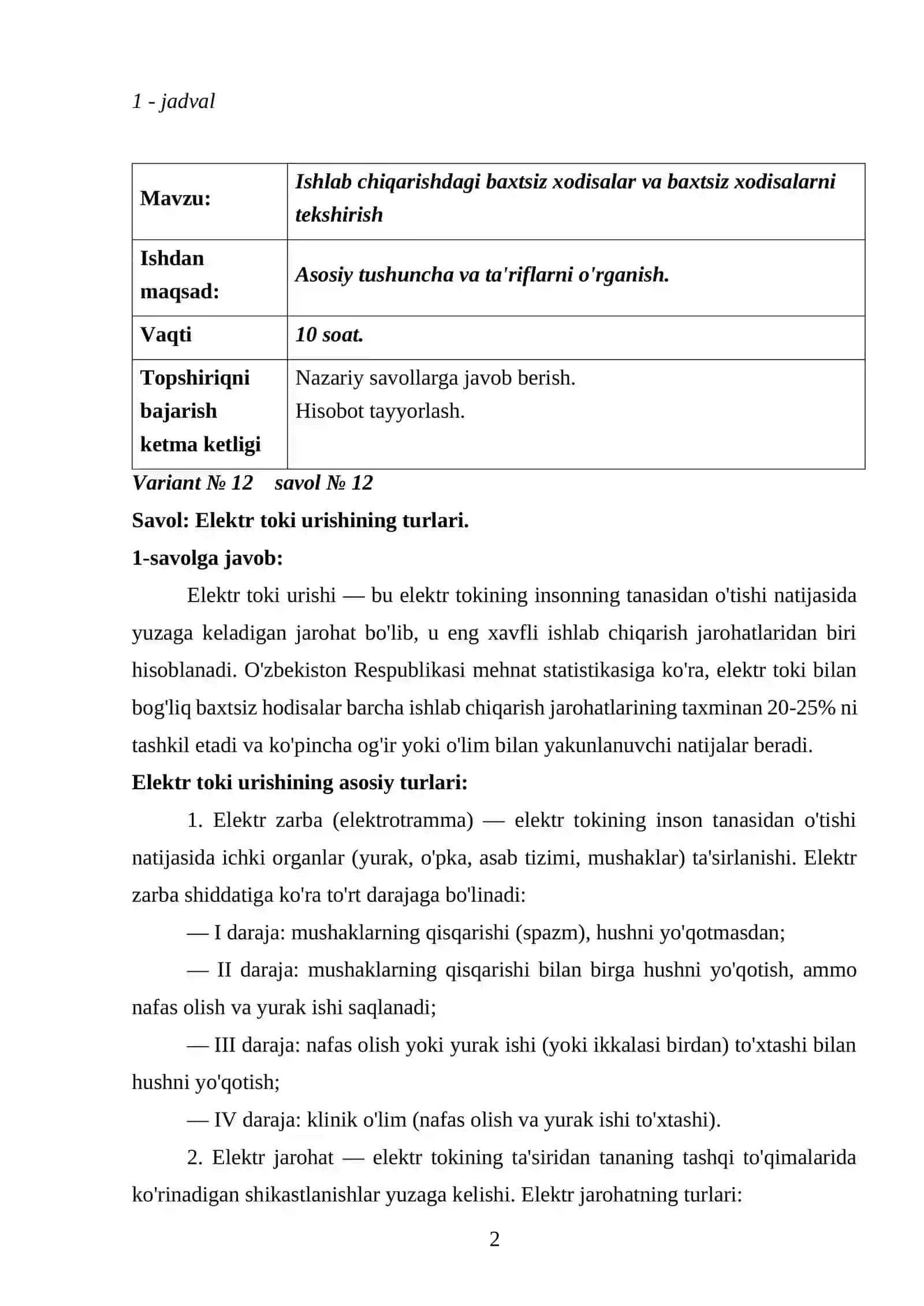 Hayot faoliyati xavfsizligi 2