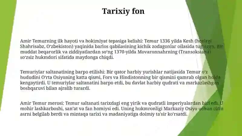 Amir Temur Davlatining Tashkil Topishi 2