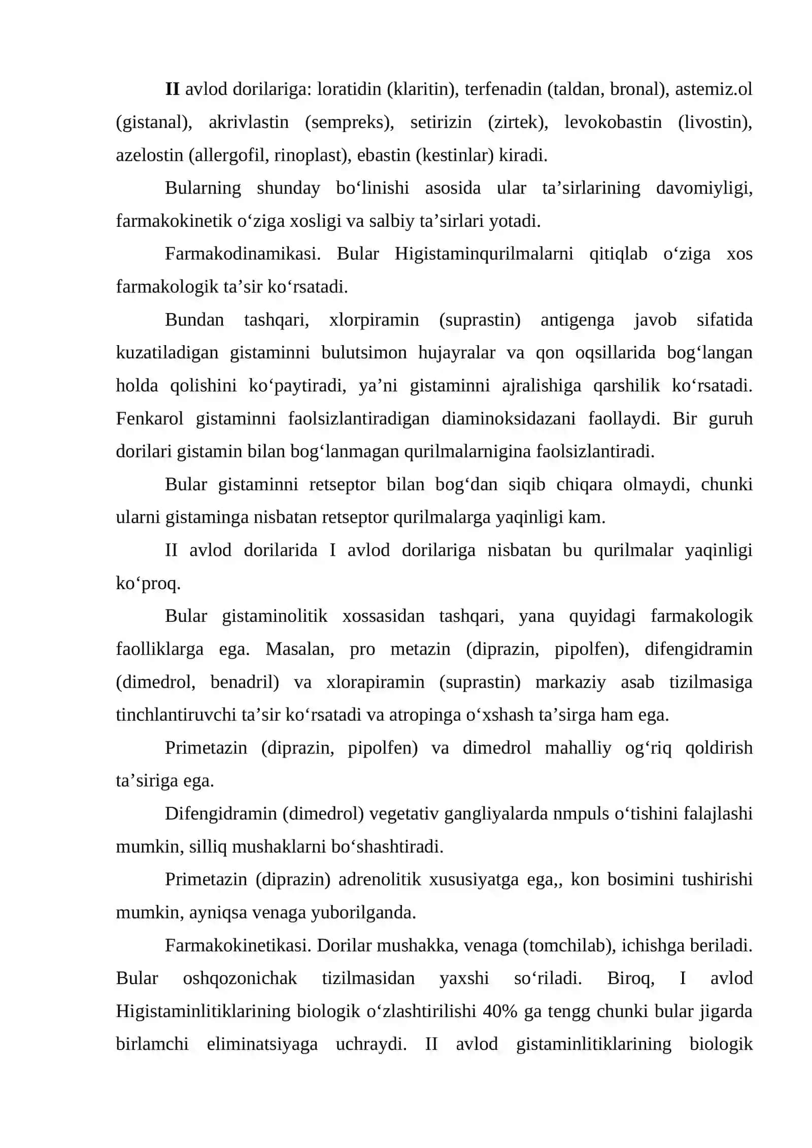 Gistaminga qarshi dori vositalarining klinik va farmakologik tavsifi 2
