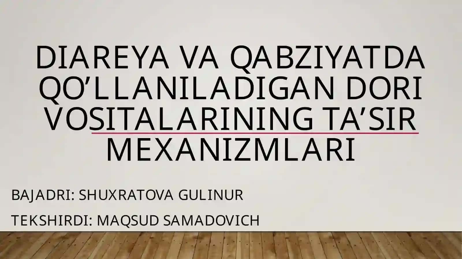 Diareya va Qabziyatda qo’llaniladigan dori vositalarining ta’sir mexanizmlari 2