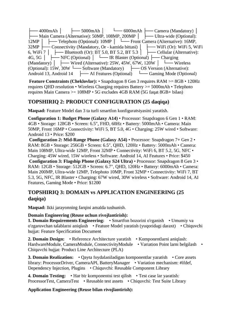 AMALIY ISH: DASTURIY MAHSULOTLAR QATORLARI (SPL) 2