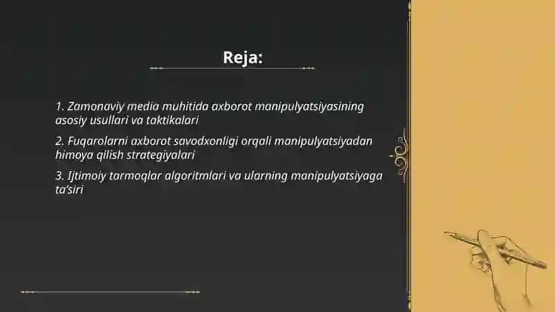 Zamonaviy media muhitida axborot manipulyatsiyasidan himoyalanish hamda jahon media va axborot makonida raqobat muhiti 2