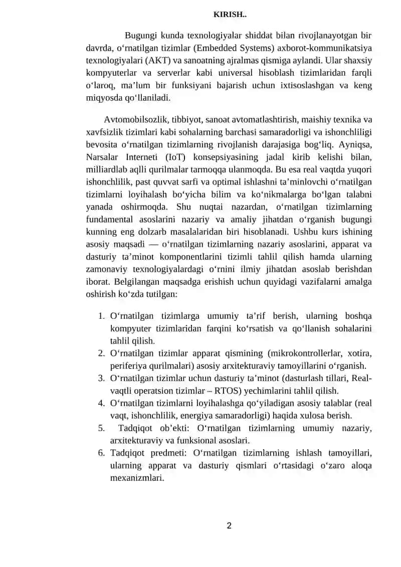 O'RNATILGAN TIZIMLARNING UMUMIY ASOSLARI 2