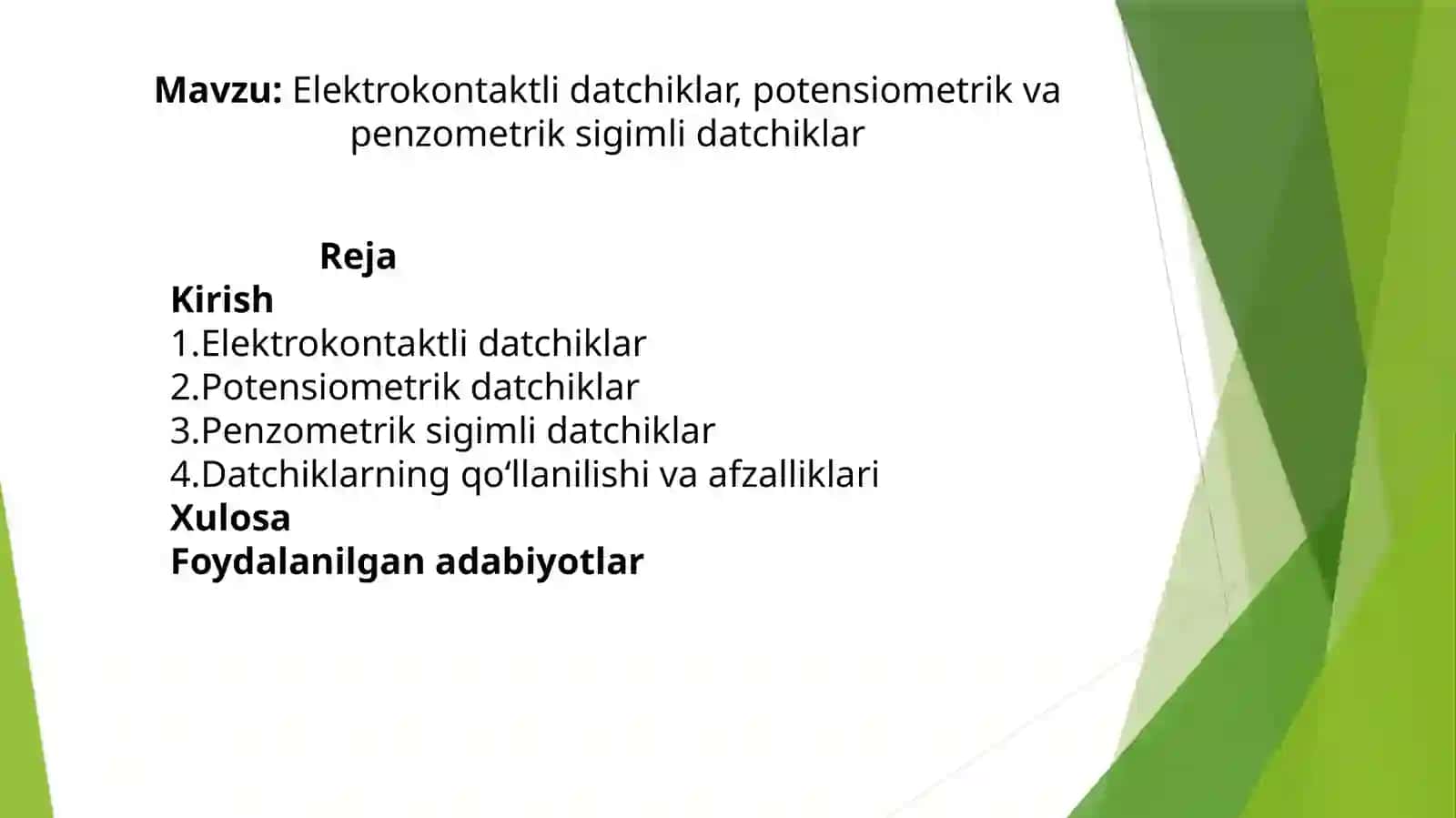 Elektrokontaktli datchiklar, potensiometrik va penzometrik sigimli datchiklar 2