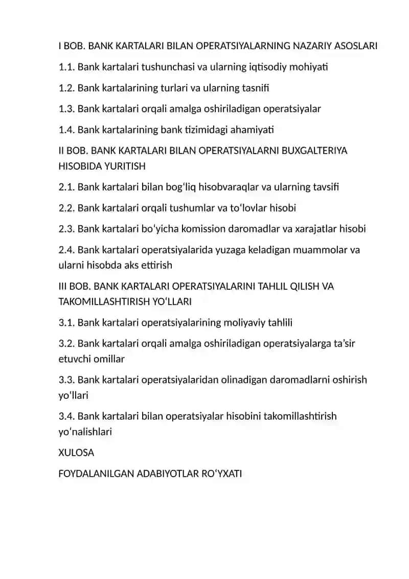 Bank kartalari bilan operatsiyalar va ularning hisobi 2