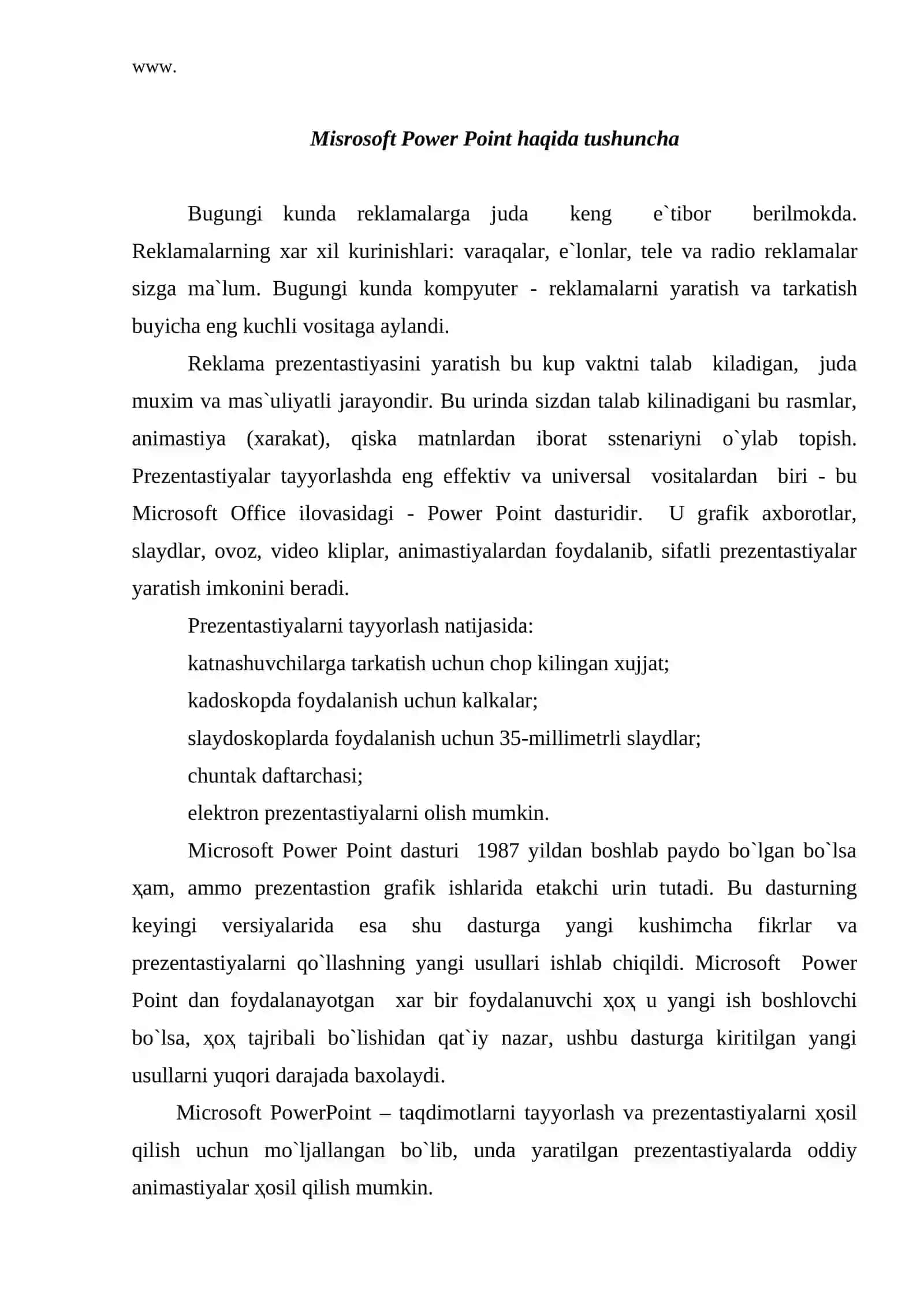 Misrosoft Power Point haqida tushuncha 2