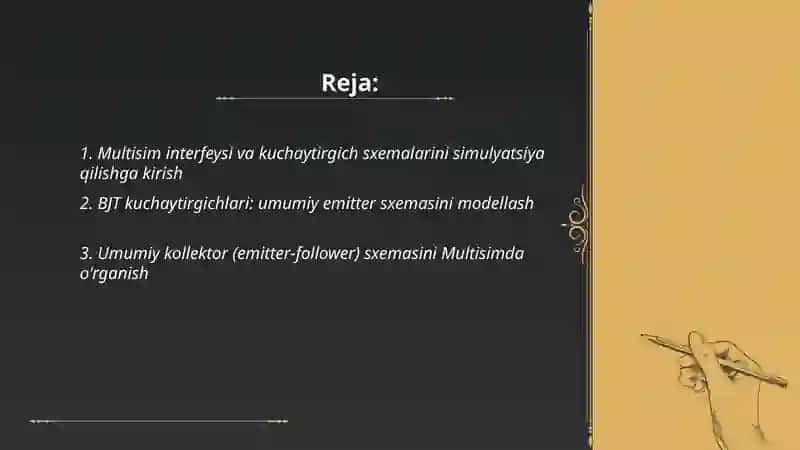 Multisim dasturida kuchaytirgich sxemalarini o'rganish 2