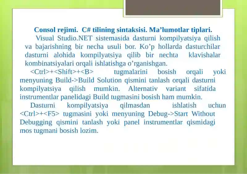 C# TILIGA KIRISH 2