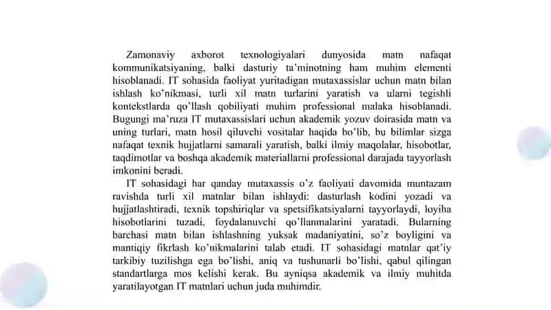 Matn va uning turlari. Matn hosil qiluvchi vositalar 2