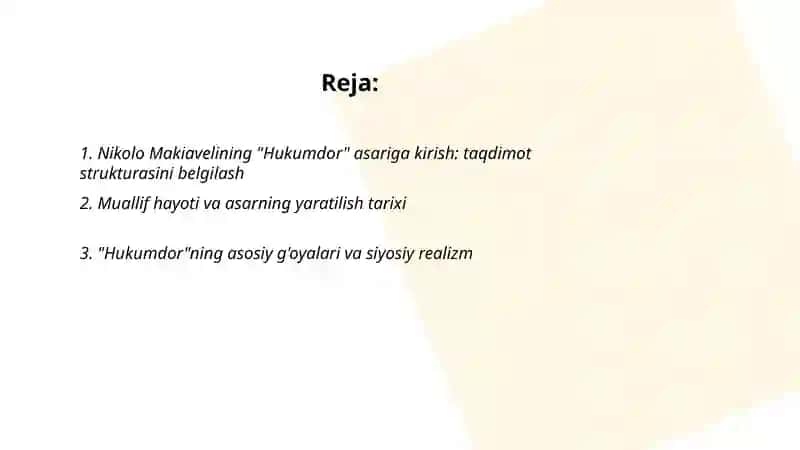 Nikolo Makiavelining "Hukumdor" asari boycha taqdimot 2