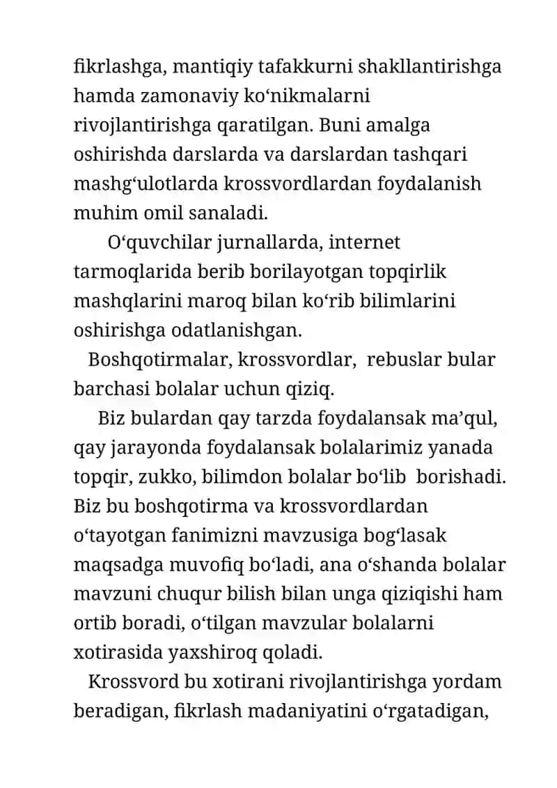 Boshlang’ich sinflarda Matematik krossvordlarni yaratish va yechish metodikasi 2