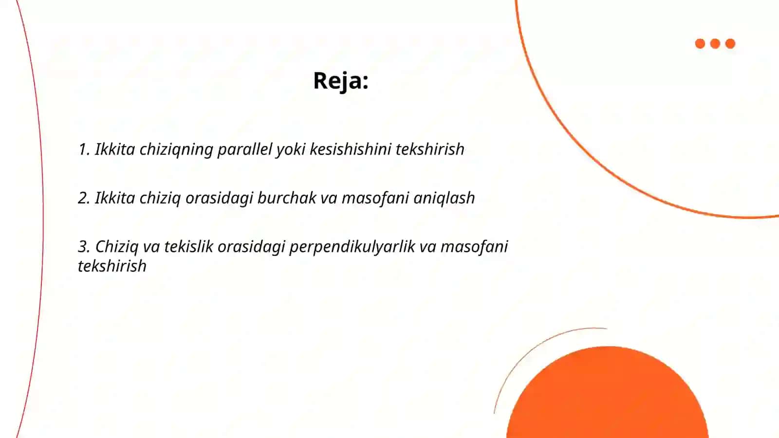 Geometrik figuralar orasidagi pozitsion va metrik munosabatlarni tekshirish 2