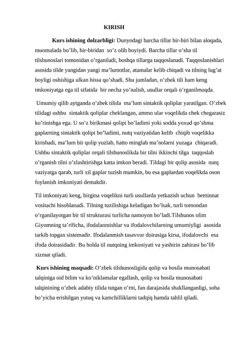 O’ZBEK TILSHUNOSLIGIDA QOLIP VA HOSILA  MUNOSABATI TALQINI 2