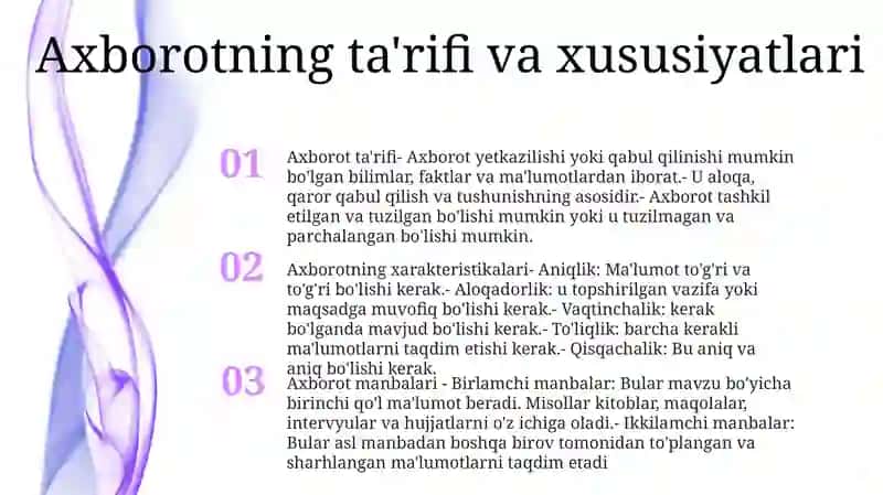 Axborot, MaʼLumot Tushunchasining Mazmun VaMohiyati 2