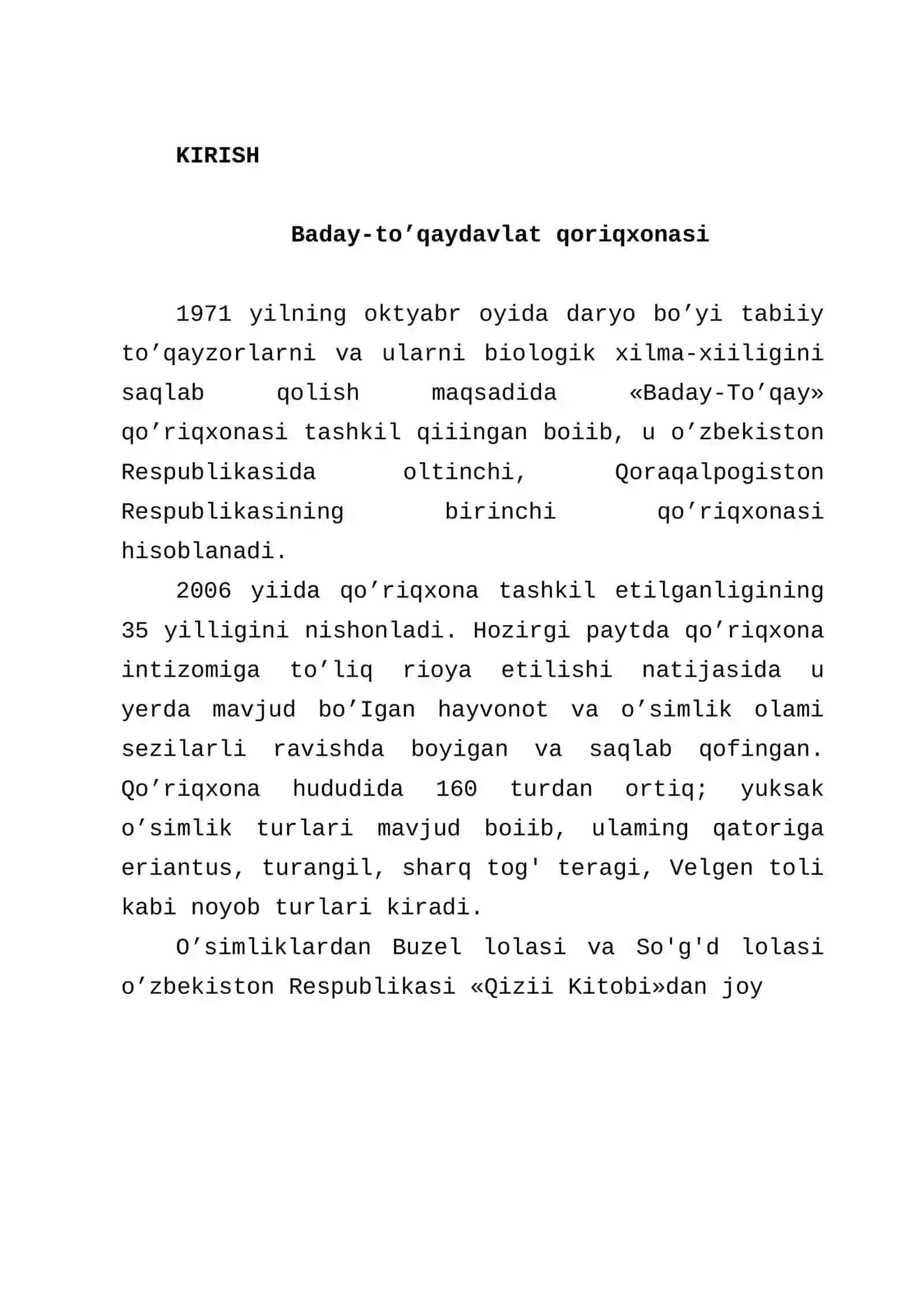 ALOHIDA MUHOFAZA QILINADIGAN HUDUDLAR VA QO’RIQXONALAR 2