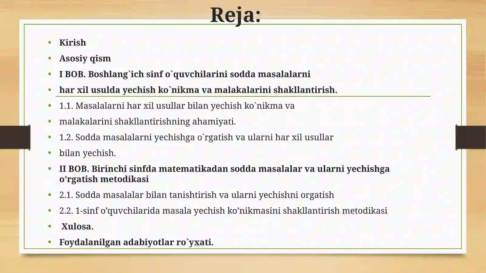 Birinchi sinfda matematikadan sodda masalalar va ularni yechishga o'rgatish 2