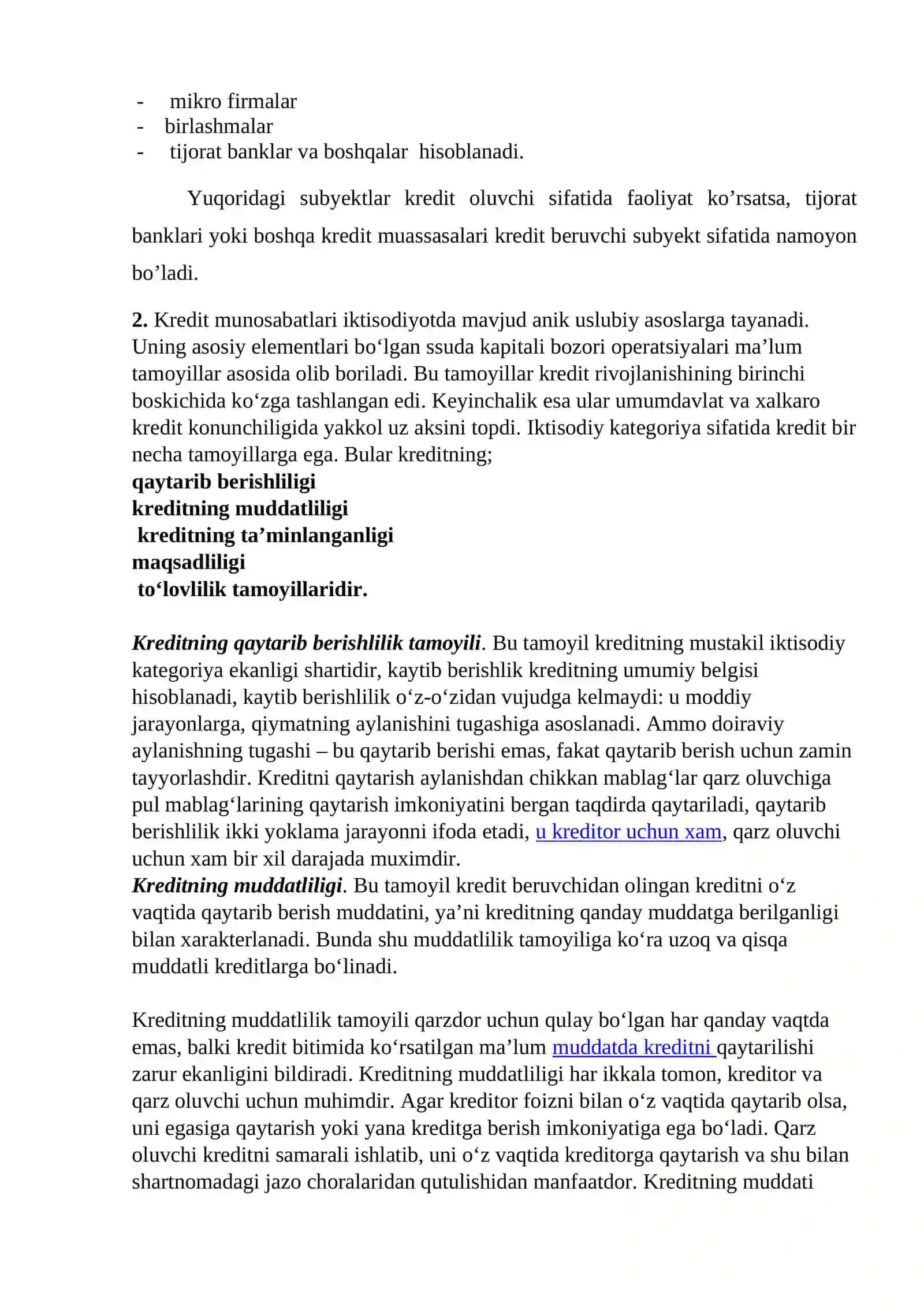 Kreditning funksiyalari va prinsplari 2