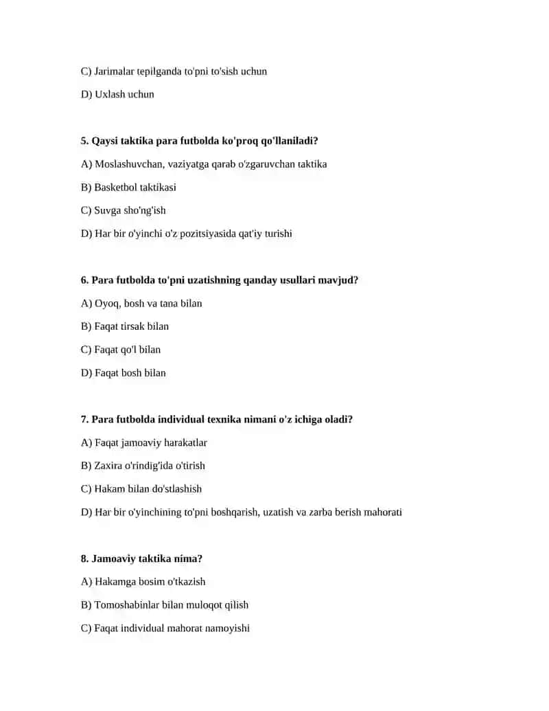 Para futbolda texnika va taktikaning tasnifi 2