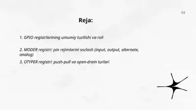 GPIO portlarining registrlar orqali boshngaruvi 2