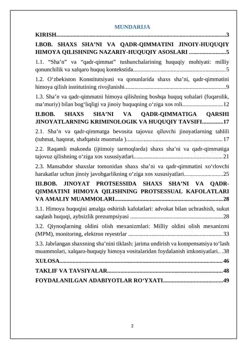 O’zbekiston Respublikasida shaxs sha’ni va qadr-qimmatini jinoiy-huquqiy himoya qilish 2