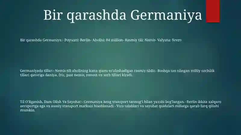 Germaniyada Tillar, Til O'Rganish, Dam Olish Va Sayohat 2