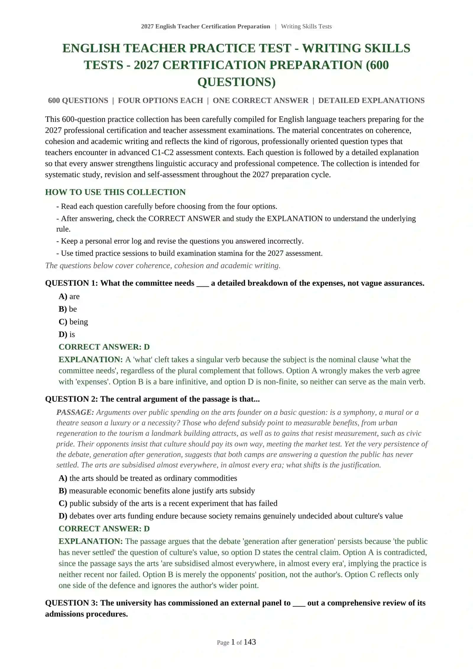 English Teacher Certification Preparation | Writing Skills Tests 2