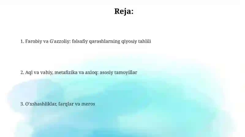 Farobiy va G'azzoniyning falsafa ilmiga oid qarashlarini qiyosiy tahlil etish 2