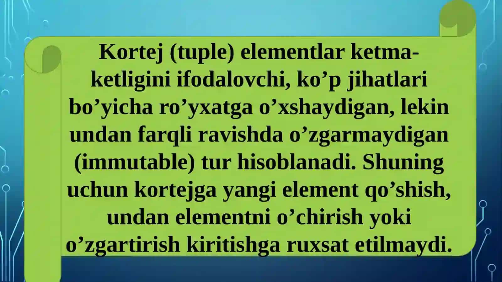Kortejlar. Sanab o‘tiluvchi tur. Strukturalar 2