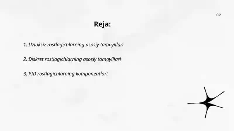 Analog (uzluksiz) va diskret rostlagichlar. PID - rostlagichlarni amalga oshirish 2