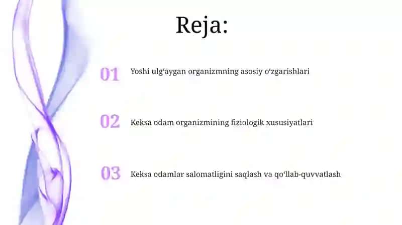Keksa bemor. Keksa organizmning fiziologik xususiyatlari 2