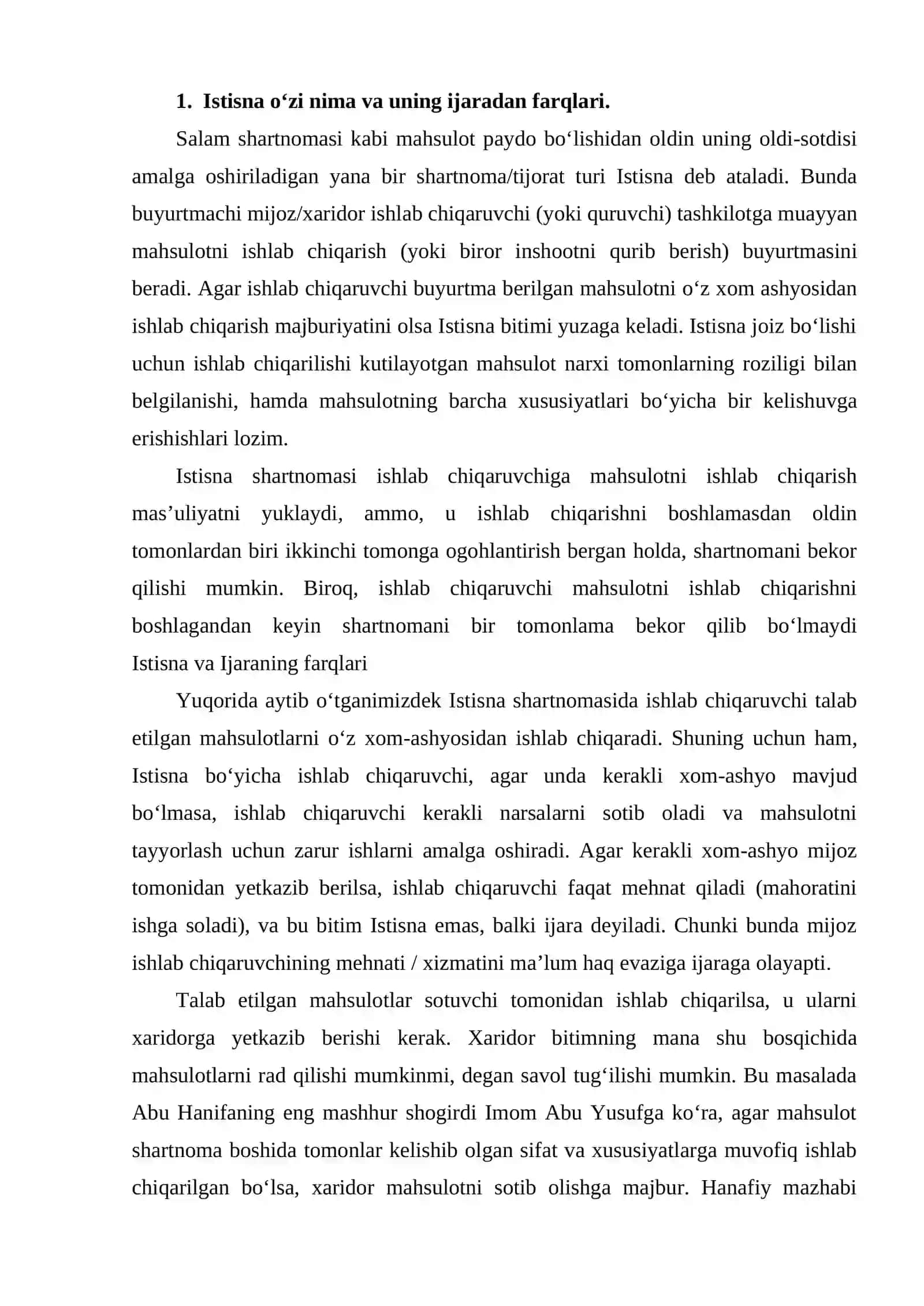Istisna shartnomasini amalga oshirish tartibi 2