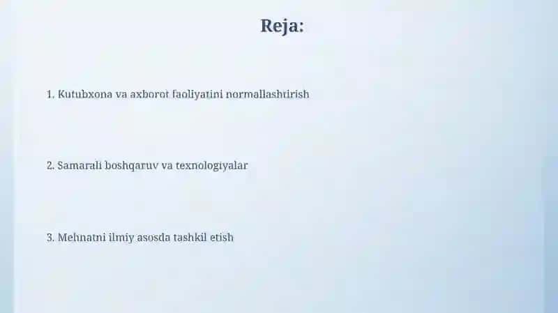 Kutubxona-axborot faoliyatini normalashtirish va mehnatni ilmiy asosda tashkil etish 2