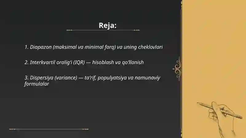 Variatsiyaning miqdoriy oʻlchovlari va standart chetlanishni talqin qilish 2