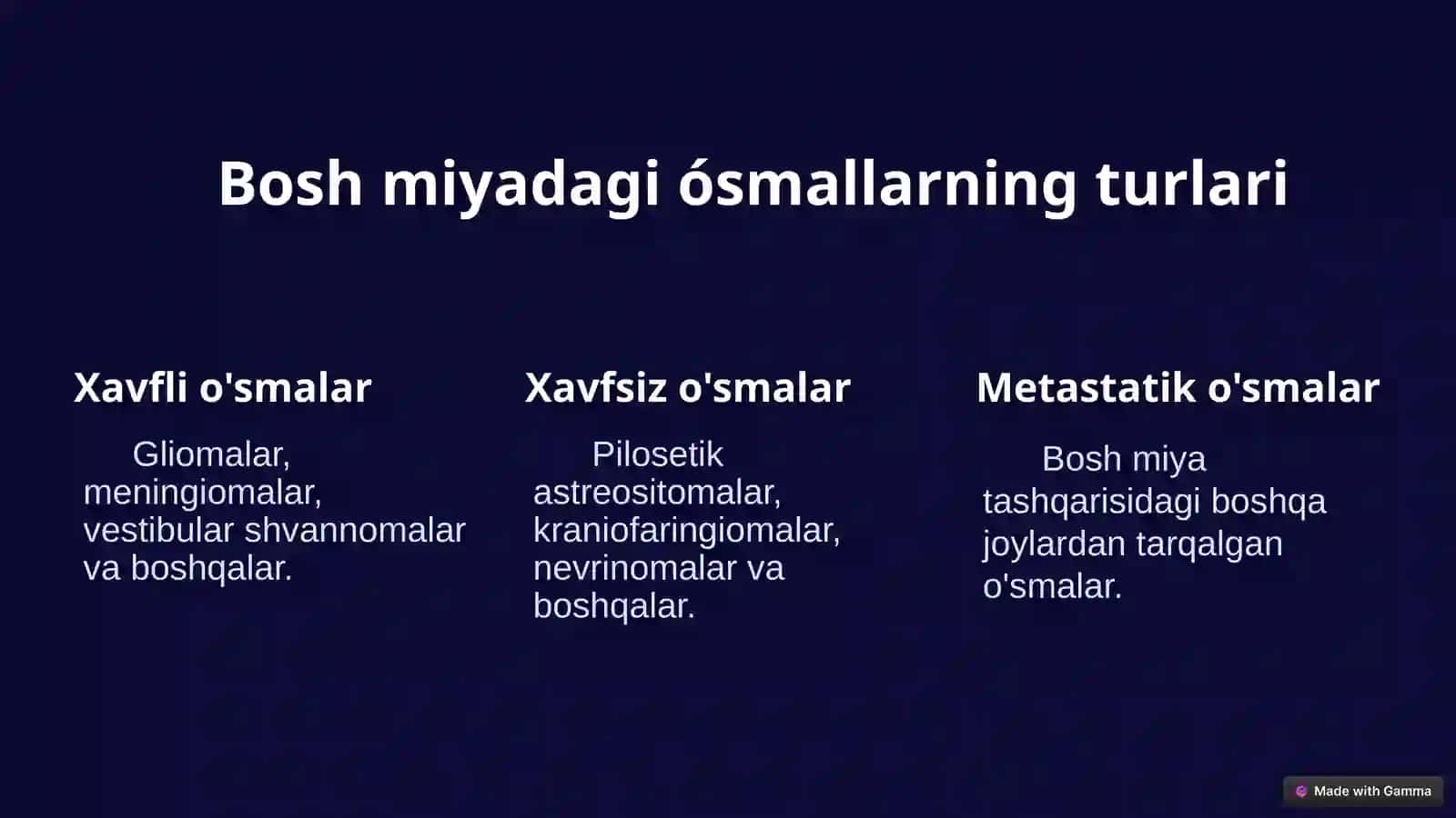 Bosh miya o'smalari 2