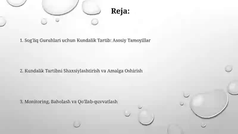 Sog'liq Guruhlari uchun Kundalik Tartib 2