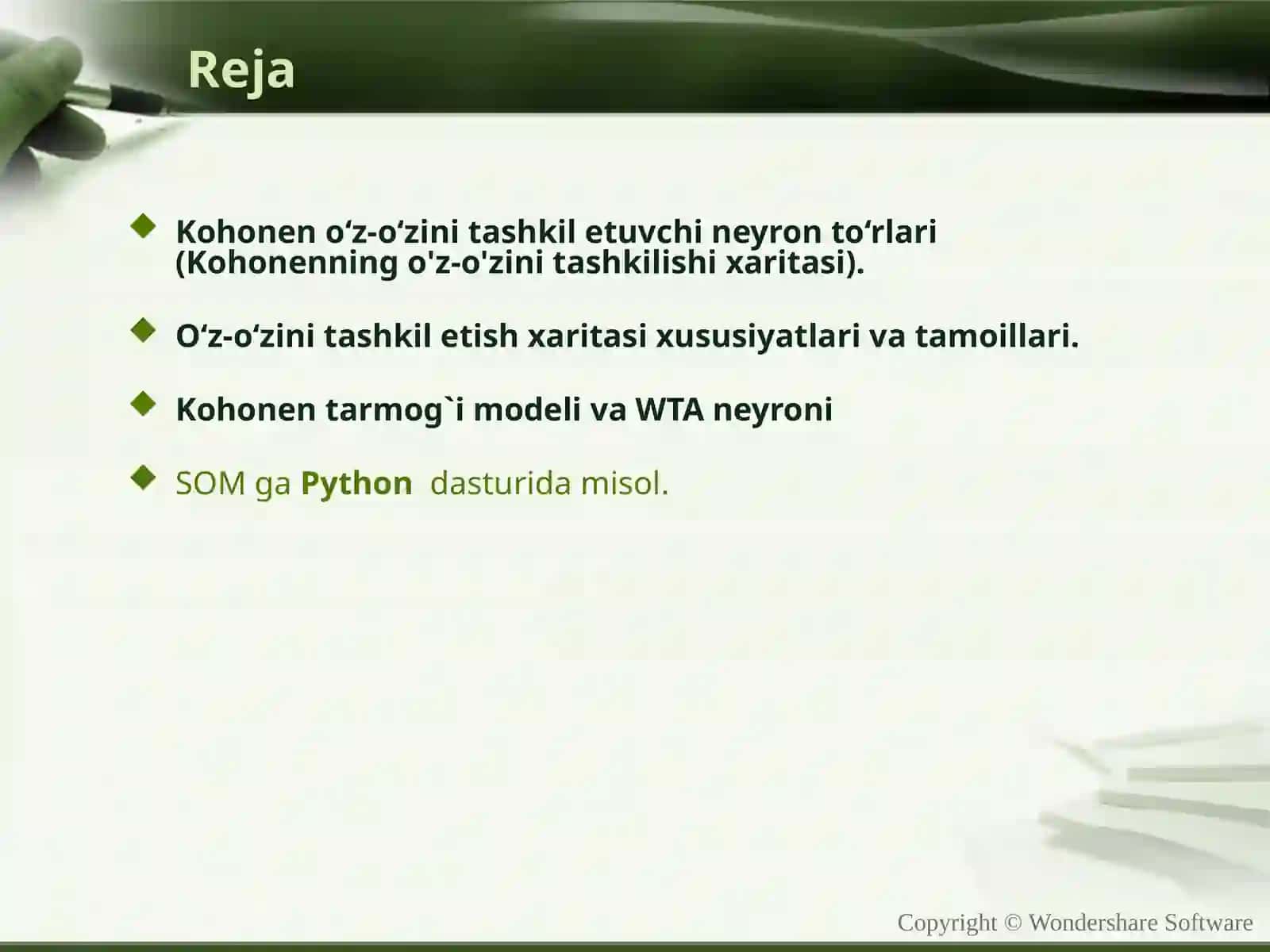 Kohonen o‘z-o‘zini tashkil etuvchi neyron to‘rlari 2