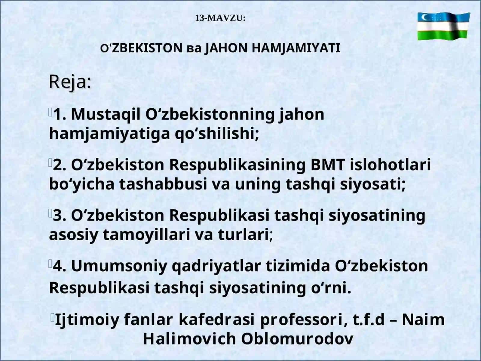 O‘ZBEKISTON va JAHON HAMJAMIYATI 2