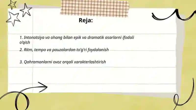 Epik va dramatik asarlarni ifodali o'qish 2